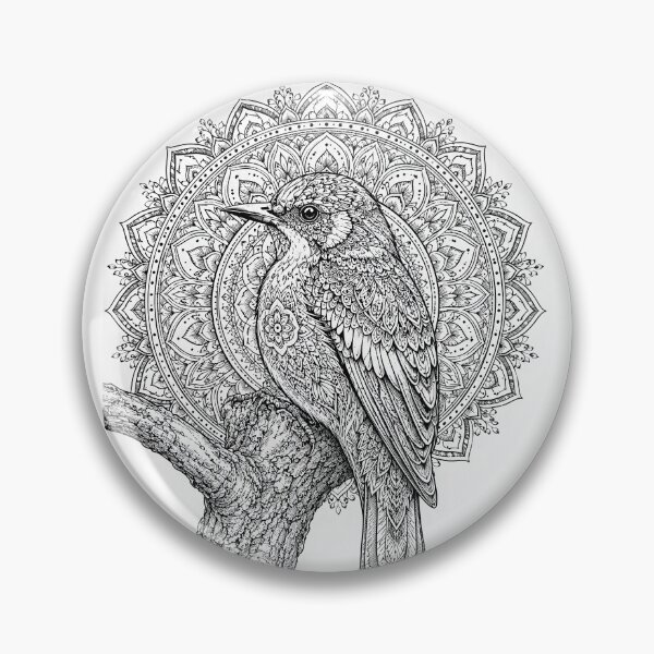 Item preview, Songbird Mandala Art | Black and White Bird Mandala Illustration | Sacred Geometry Nature Wall Art | Intricate Floral Bird Design designed and sold by suryabumblee.