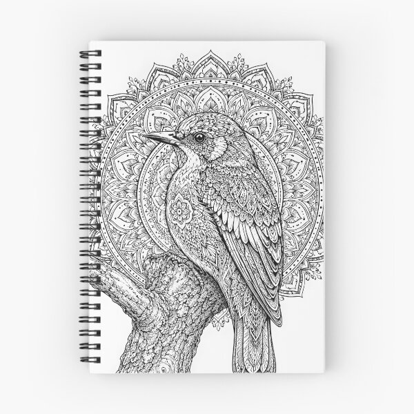 Item preview, Songbird Mandala Art | Black and White Bird Mandala Illustration | Sacred Geometry Nature Wall Art | Intricate Floral Bird Design designed and sold by suryabumblee.