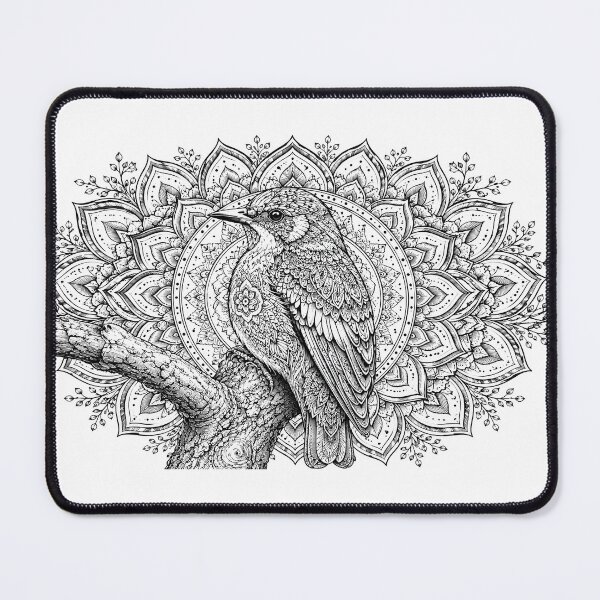 Item preview, Songbird Mandala Art | Black and White Bird Mandala Illustration | Sacred Geometry Nature Wall Art | Intricate Floral Bird Design designed and sold by suryabumblee.
