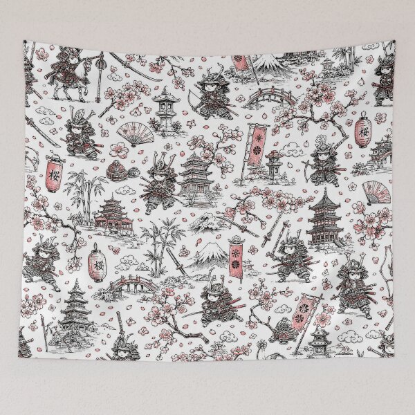 Item preview, Samurai Sakura Doodle – Cherry Blossom Warrior Pattern designed and sold by i-corp.