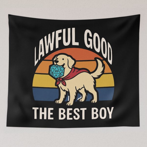 Item preview, Lawful Good Best Boy - 70s Retro Sunset Dog Paladin RPG designed and sold by Dice_Goblin_Studio.