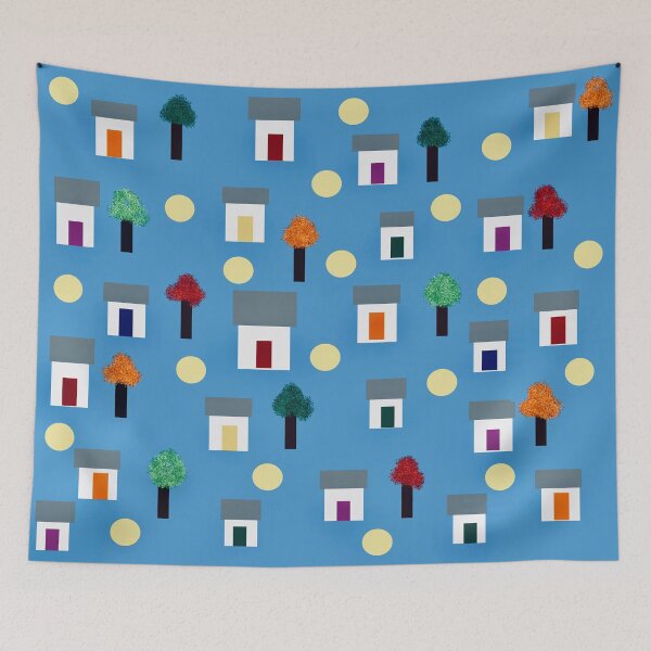 Item preview, Colorful Houses and Trees on Blue designed and sold by Elaine M Hayward .