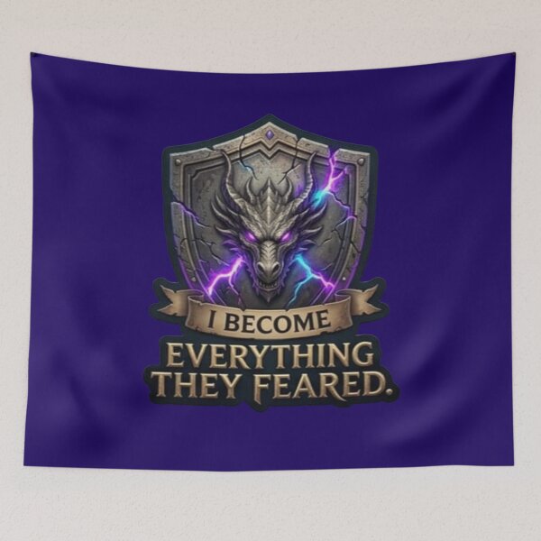 Item preview, I Become Everything They Feared Dragon Shield Sticker designed and sold by Scro-Ciob-Shop.