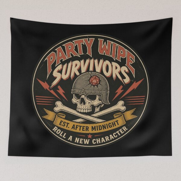 Item preview, Party Wipe Survivors - 80s Vintage TPK RPG Club Meme designed and sold by Dice_Goblin_Studio.