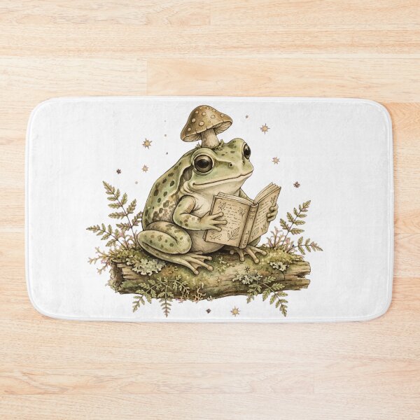Item preview, Whimsical Myco-Librarian Frog Reading Vintage Book on Mossy Log - Cottagecore Goblincore designed and sold by LuxeBuzz.