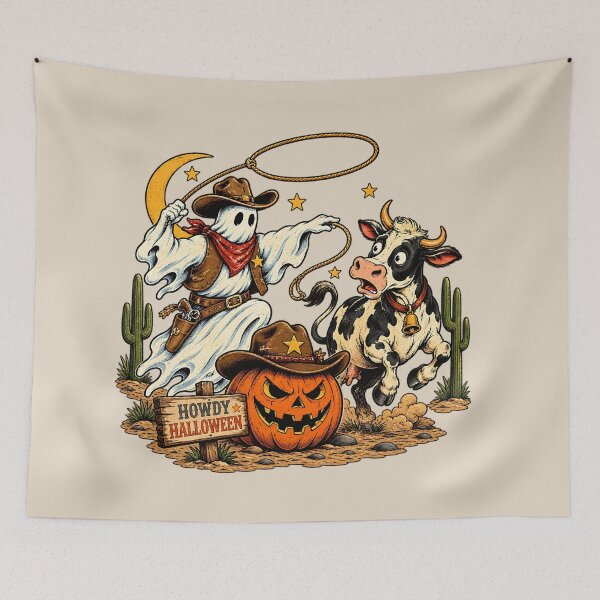 Item preview, Funny Ghost Cowboy Lasso Cow Halloween Western designed and sold by MythicCotton.