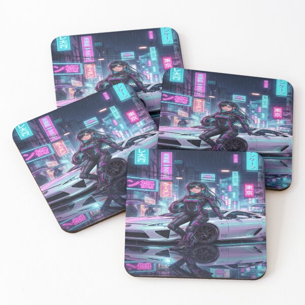 Item preview, Artwork of a pearl white cyberpunk car and an anime girl designed and sold by JMAVILA ART.