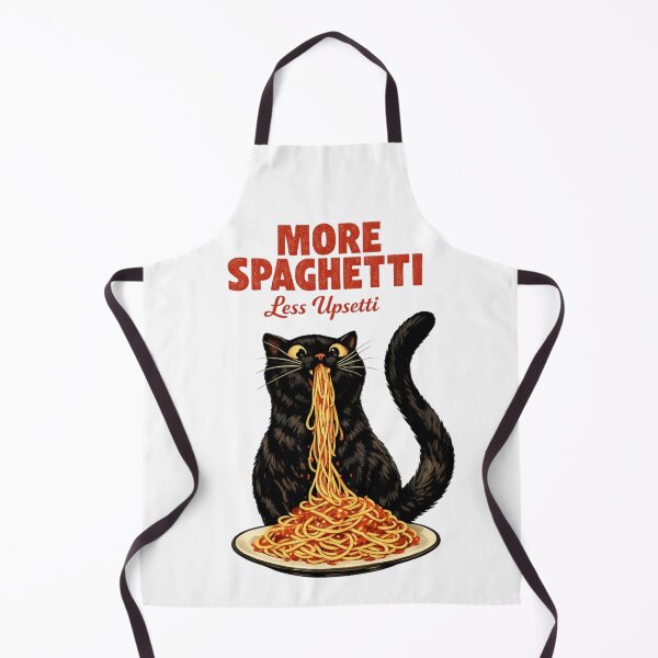 Aperçu de l'œuvre Plus de spaghettis, moins d'upsettis : un dessin de pâtes amusant avec un chat noir créée et vendue par wecrea.