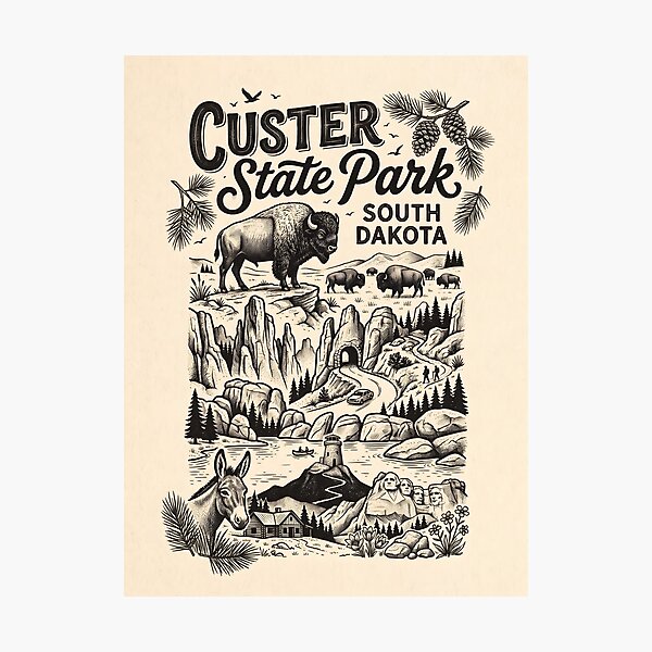 Item preview, Vintage Custer State Park South Dakota - Black and White Printmaking Illustration designed and sold by Wild Places Paper Co..