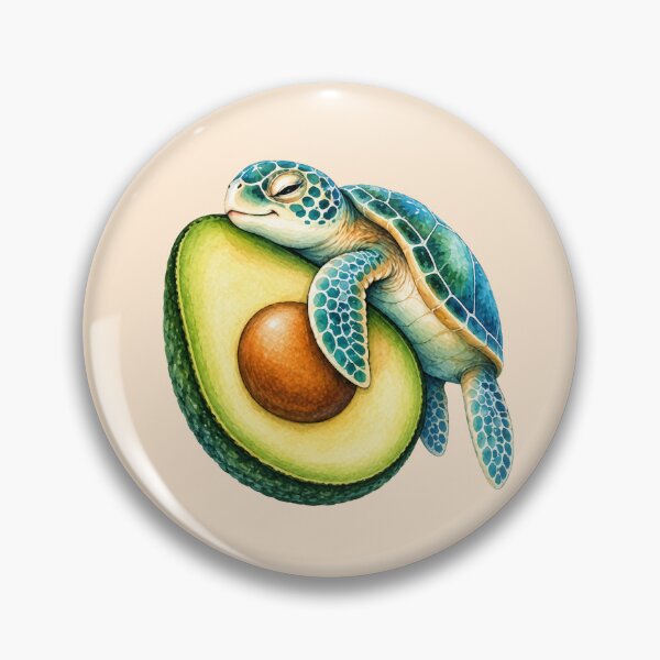 Item preview, Sea Turtle Hugging Avocado Watercolor Art designed and sold by GusiaTreasures.