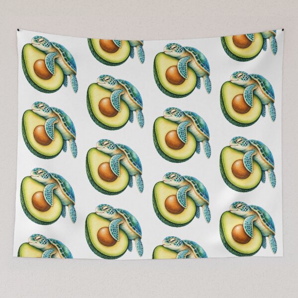 Item preview, Sea Turtle Hugging Avocado Watercolor Art designed and sold by GusiaTreasures.