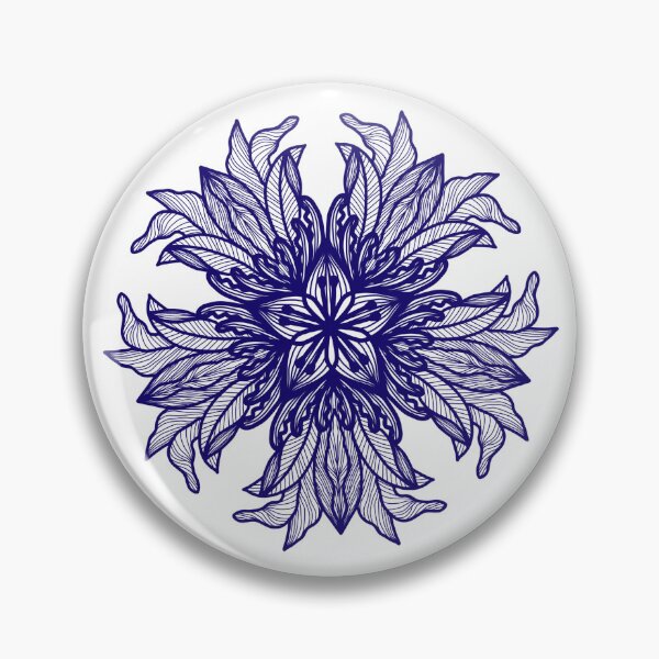 Item preview, Blue Floral Mandala with Hatching Shading, Hand Drawn Line Art designed and sold by Tanapan2529.