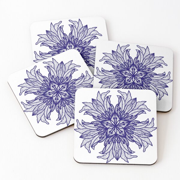 Item preview, Blue Floral Mandala with Hatching Shading, Hand Drawn Line Art designed and sold by Tanapan2529.