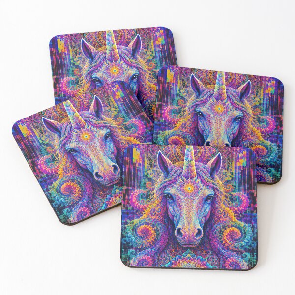 Item preview, Psychedelic Mandala Unicorn Glitch Art designed and sold by hyperbeast store.