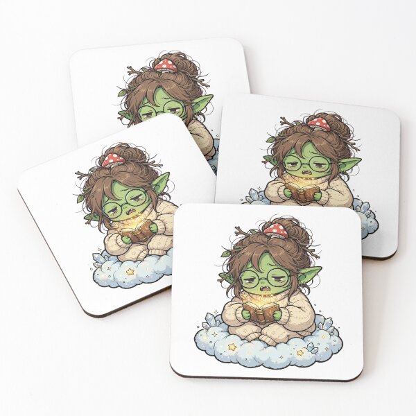 Item preview, Tired Book Goblin Girl on Magic Cloud - Cozy Fantasy Reading Sticker designed and sold by Luminebo.