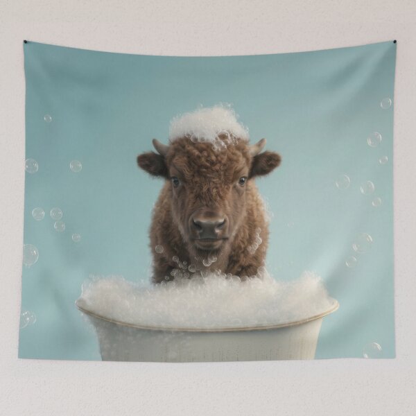 Item preview, Baby Bison Bubble Bath Cute Nursery Bathroom Wall Art designed and sold by LazyOwlStore.