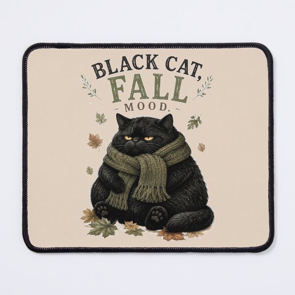 Item preview, Black Cat Fall Mood | Cozy Autumn Cat Illustration designed and sold by UUniqueIImprint.
