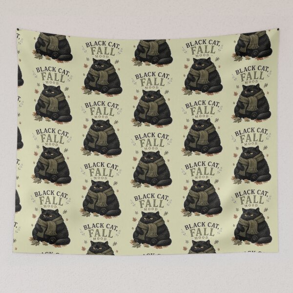 Item preview, Black Cat Fall Mood | Cozy Autumn Cat Illustration designed and sold by UUniqueIImprint.