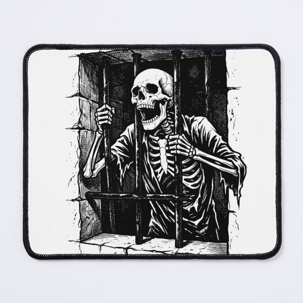 Item preview, Skeleton Prisoner In Dungeon Jail Cell Bars Heavy Ink designed and sold by MisteryDesigner.