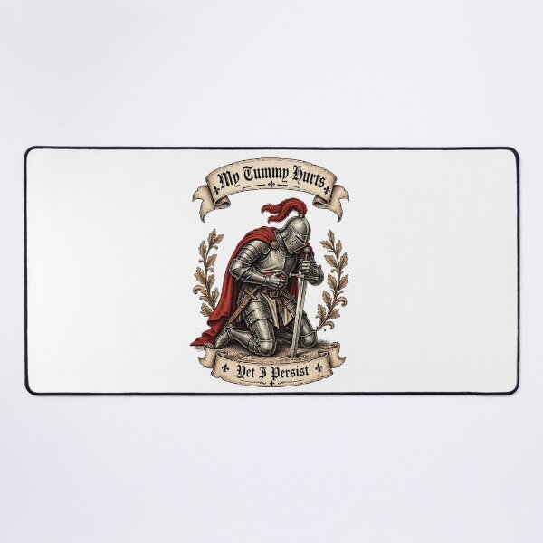 Item preview, My Tummy Hurts Yet I Persist - Medieval Knight Funny Chronic Pain designed and sold by Neurospicy Trolls.