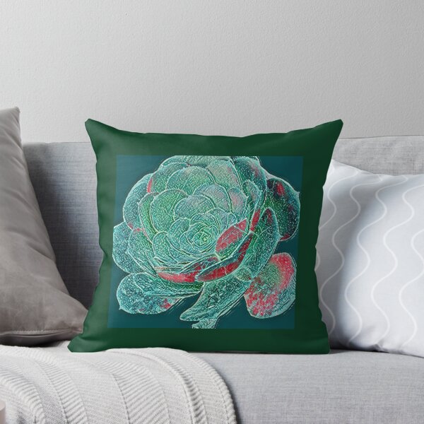 Item preview, Graphic Textured Teal and Red Succulent Digital Painting designed and sold by BalkanBloomArt.