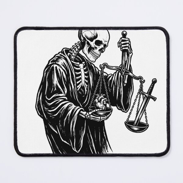 Item preview, Skeleton Scales Of Justice Weighing Heart And Sword Gothic Heavy Ink designed and sold by MisteryDesigner.