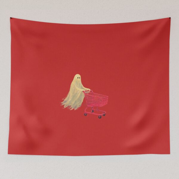 Item preview, Spooky Grocery Run - Cute Sheet Ghost Pushing Red Shopping Cart  designed and sold by Creatby7030.