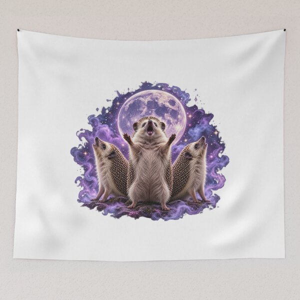 Item preview, Three Hedgehogs Howling At The Moon - Funny Cosmic Meme designed and sold by Neurospicy Trolls.
