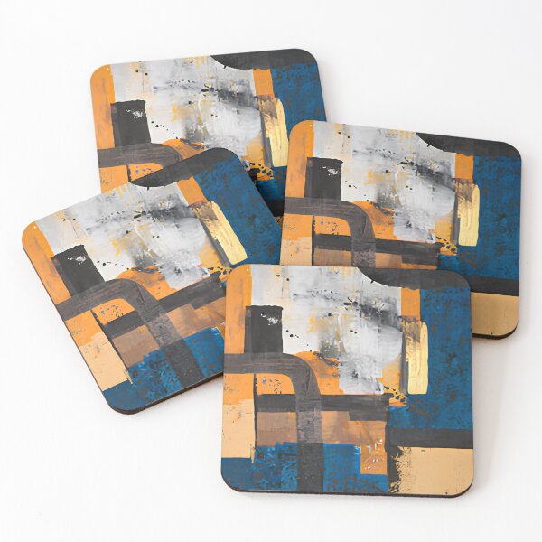 Item preview, Modern Cobalt Blue and Mustard Orange Abstract Expressionism Wall Art designed and sold by LuxocaDesigns24.