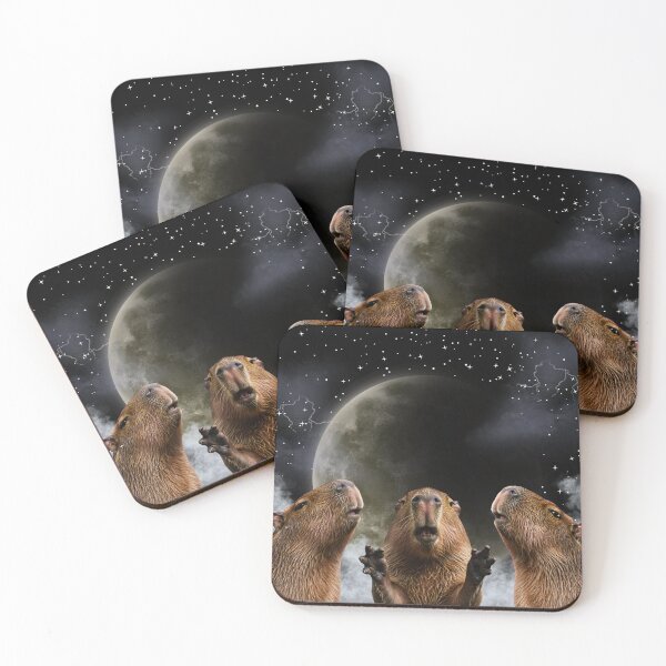 Item preview, Three Capybaras Howling At The Moon - Funny Cosmic Meme designed and sold by Neurospicy Trolls.