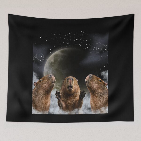 Item preview, Three Capybaras Howling At The Moon - Funny Cosmic Meme designed and sold by Neurospicy Trolls.