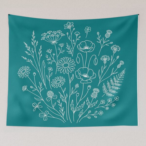 Item preview, White Wildflowers Line Art Bouquet Pattern designed and sold by Owcomm.