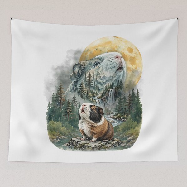 Item preview, Guinea Pig Howling At Moon - Double Exposure Forest Spirit designed and sold by Neurospicy Trolls.