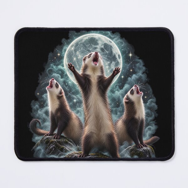Item preview, Three Ferrets Howling At The Moon - Funny Cosmic Feral Meme designed and sold by Neurospicy Trolls.