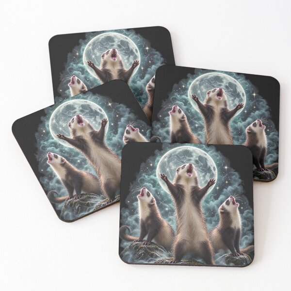 Item preview, Three Ferrets Howling At The Moon - Funny Cosmic Feral Meme designed and sold by Neurospicy Trolls.