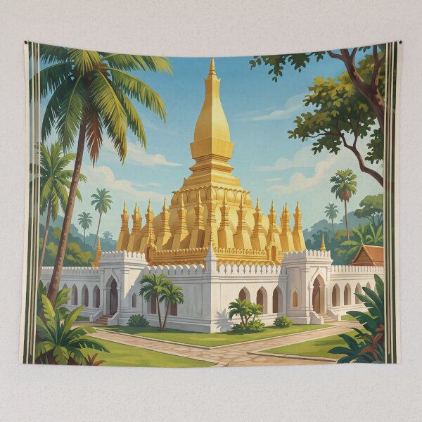 Item preview, Vientiane Laos Vintage Travel Illustration – Patuxai designed and sold by Bomax121.