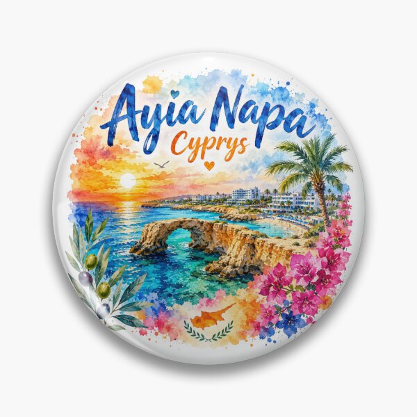 Item preview, Ayia Napa Cyprus Mediterranean Paradise Watercolor Travel Art designed and sold by GusiaTreasures.