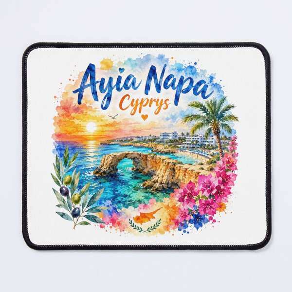 Item preview, Ayia Napa Cyprus Mediterranean Paradise Watercolor Travel Art designed and sold by GusiaTreasures.