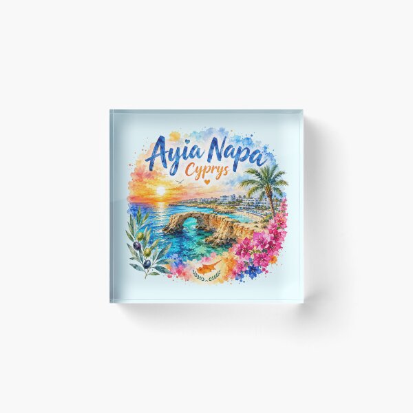 Item preview, Ayia Napa Cyprus Mediterranean Paradise Watercolor Travel Art designed and sold by GusiaTreasures.