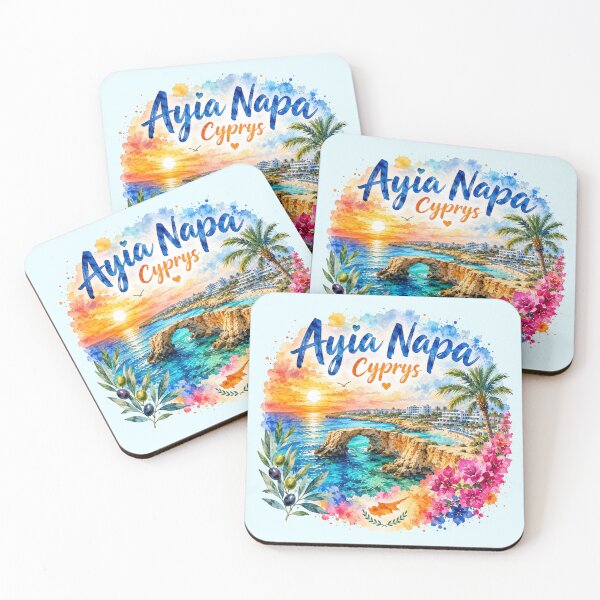 Item preview, Ayia Napa Cyprus Mediterranean Paradise Watercolor Travel Art designed and sold by GusiaTreasures.