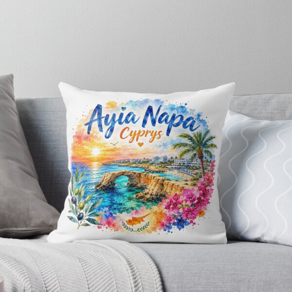 Item preview, Ayia Napa Cyprus Mediterranean Paradise Watercolor Travel Art designed and sold by GusiaTreasures.