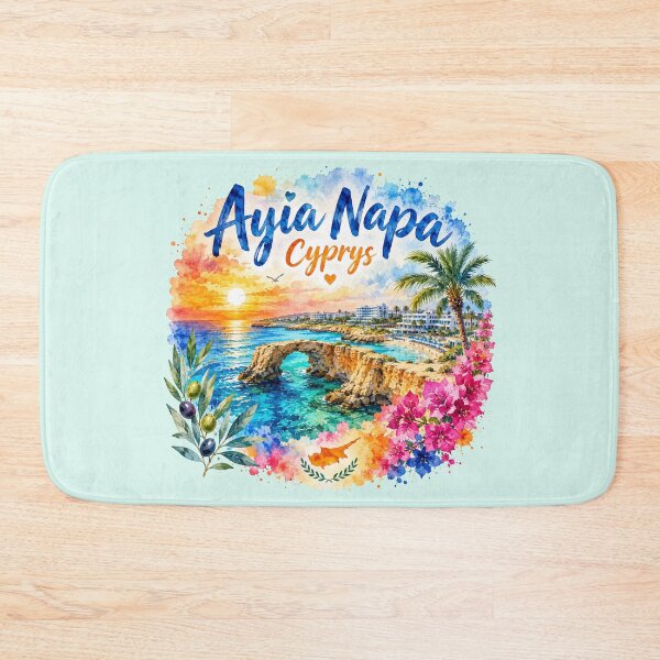 Item preview, Ayia Napa Cyprus Mediterranean Paradise Watercolor Travel Art designed and sold by GusiaTreasures.