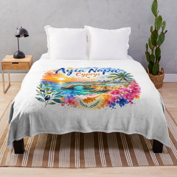 Item preview, Ayia Napa Cyprus Mediterranean Paradise Watercolor Travel Art designed and sold by GusiaTreasures.