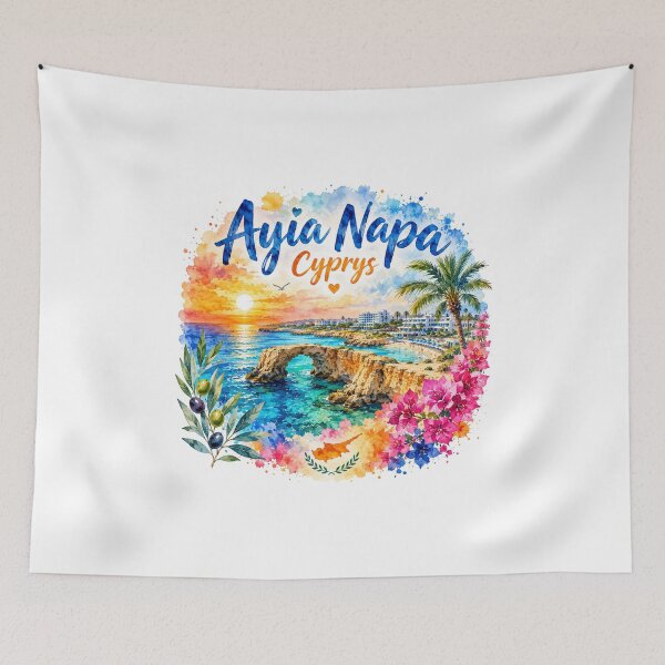 Item preview, Ayia Napa Cyprus Mediterranean Paradise Watercolor Travel Art designed and sold by GusiaTreasures.