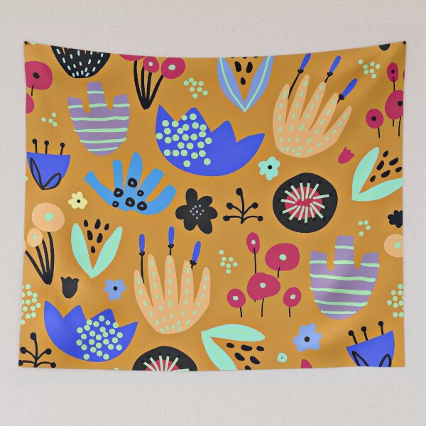 Artikelvorschau, Moderne florale Blau- und Butterscotch-Farbtöne abstrakte Designs entworfen und verkauft von DEC02.