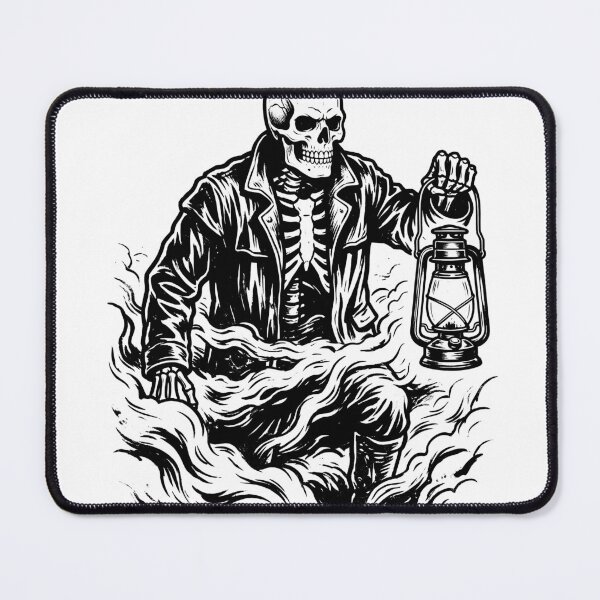 Item preview, Skeleton In Leather Jacket Holding Lantern Foggy Path Gothic Heavy Ink designed and sold by MisteryDesigner.