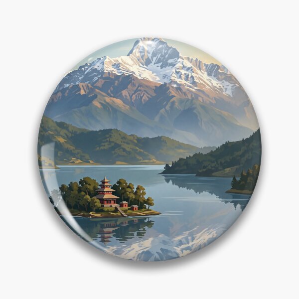Item preview, Pokhara Nepal Vintage Travel Illustration – Phewa Lake & Himalayas designed and sold by Bomax121.