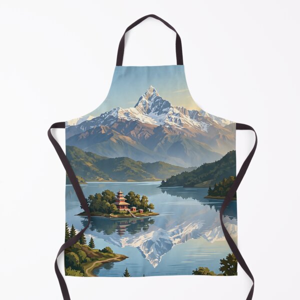 Item preview, Pokhara Nepal Vintage Travel Illustration – Phewa Lake & Himalayas designed and sold by Bomax121.