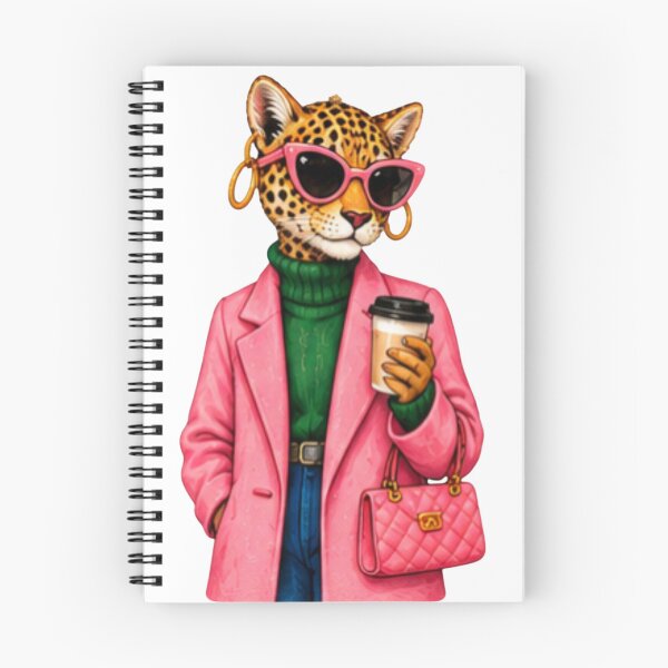 Artikelvorschau, Chic Leopard Drinking Coffee in Pink Coat entworfen und verkauft von DailyDoodlesBySumbul.