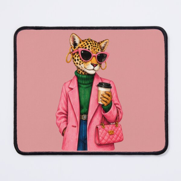 Item preview, Chic Leopard Drinking Coffee in Pink Coat designed and sold by DailyDoodlesBySumbul.